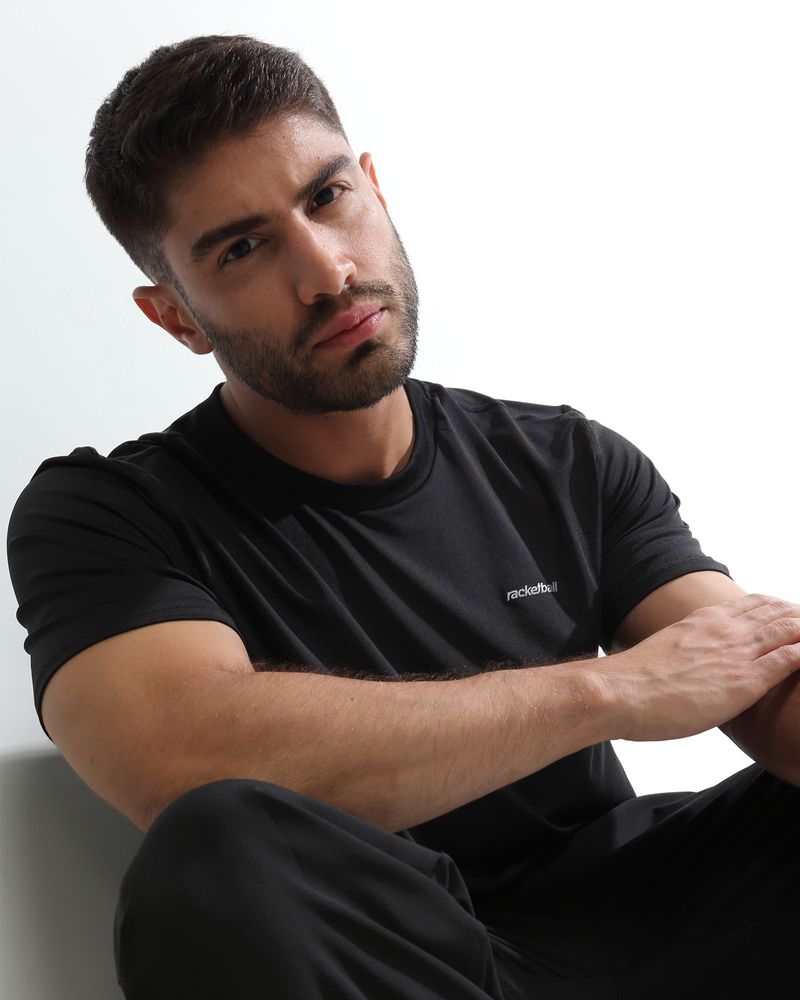 Camiseta Deportiva Manga Corta, Color Negro Para Hombre