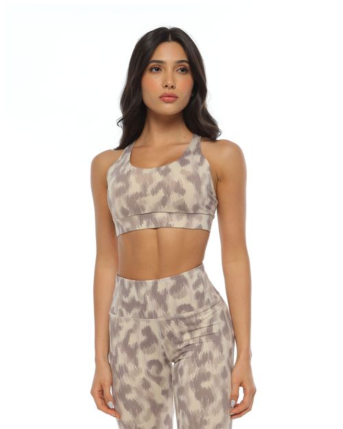 Top Soporte Alto Con Tiras Cruzadas, Color Arena Para Mujer