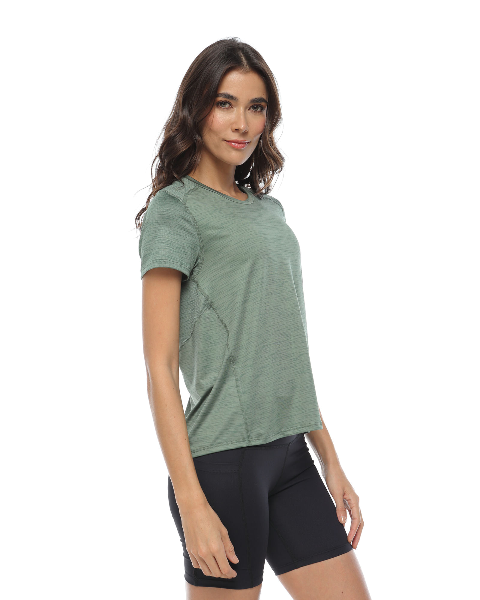 Camiseta Deportiva Manga Corta, Color Oliva Jaspe Para Mujer