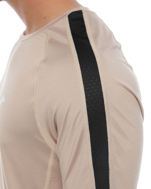 Camiseta Deportiva Manga Corta, Color Arena/Negro Para Hombre