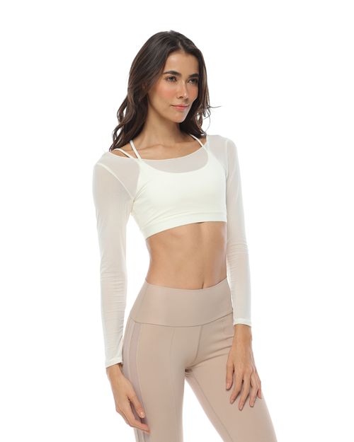 Crop Top En Malla, Color Marfil Para Mujer