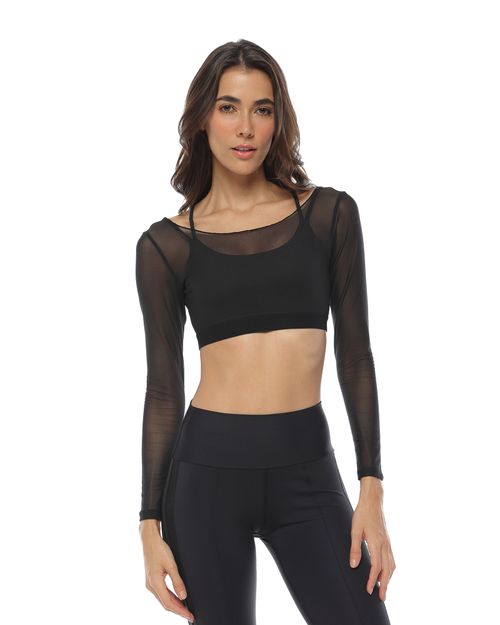 Crop Top En Malla, Color Negro Para Mujer
