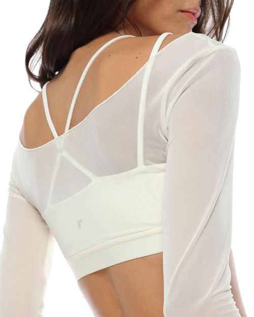Crop Top En Malla, Color Marfil Para Mujer