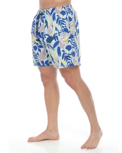 Pantaloneta De Playa Corta, Color Hojas Azul Para Hombre