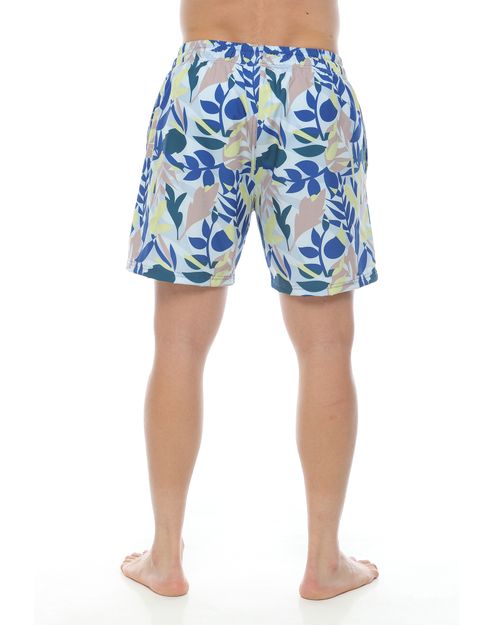 Pantaloneta De Playa Corta, Color Hojas Azul Para Hombre