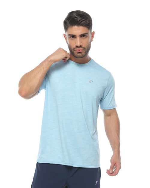 Camiseta Deportiva Manga Corta, Color Azul Jaspe Para Hombre