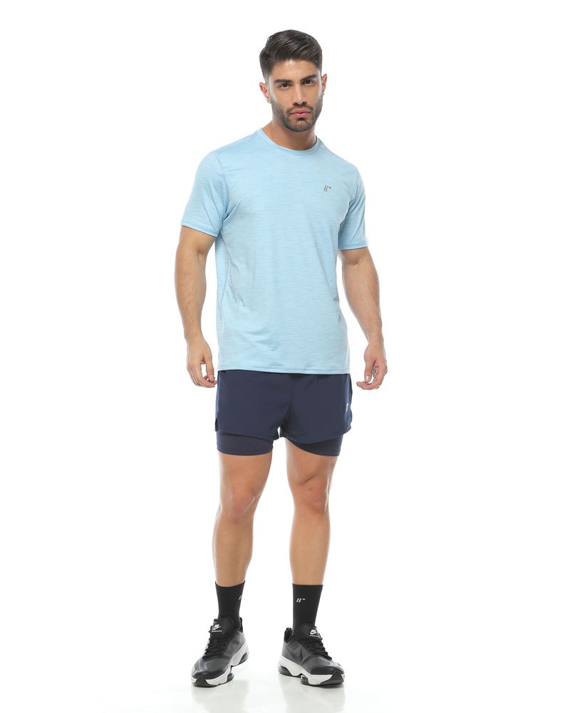 Camiseta Deportiva Manga Corta, Color Azul Jaspe Para Hombre