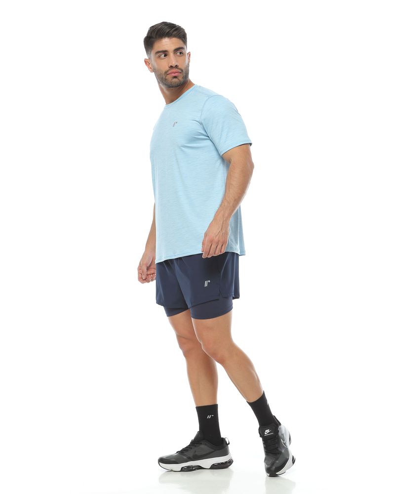 Camiseta Deportiva Manga Corta, Color Azul Jaspe Para Hombre