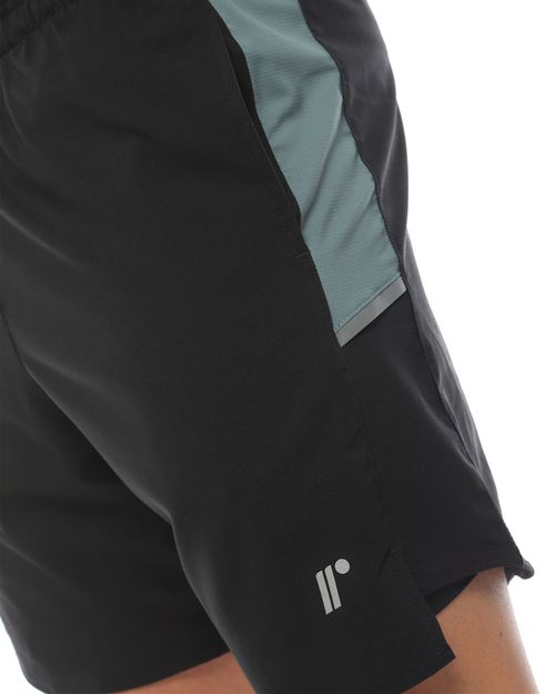 Pantaloneta Deportiva, Color Negro/Verde Para Hombre