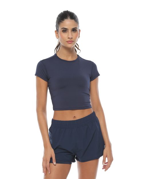 Crop Top Manga Corta, Color Azul Oscuro Para Mujer