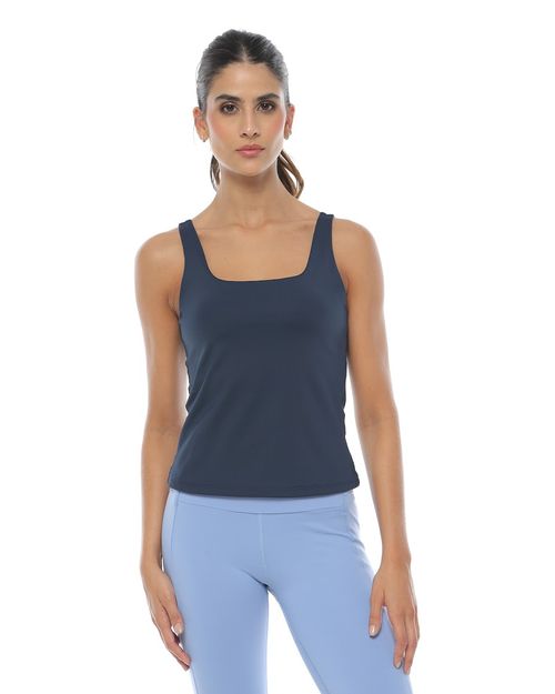 Esqueleto Escote Cuadrado, Color Azul Oscuro Para Mujer
