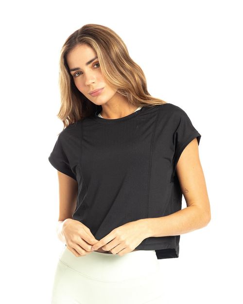 Camiseta Con Bloques En Malla, Color Negro Para Mujer