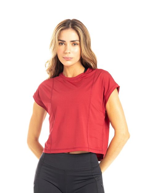 Camiseta Con Bloques En Malla, Color Rojo Para Mujer