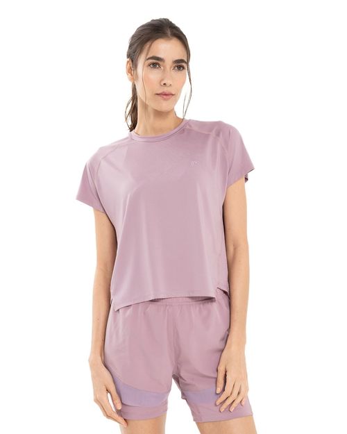 Camiseta Con Espalda En Malla, Color Mora Para Mujer