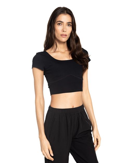Crop Top negro  Manga Corta, Para Mujer