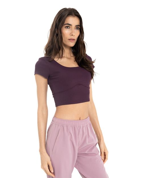 Crop Top Manga Corta, Color Uva Para Mujer