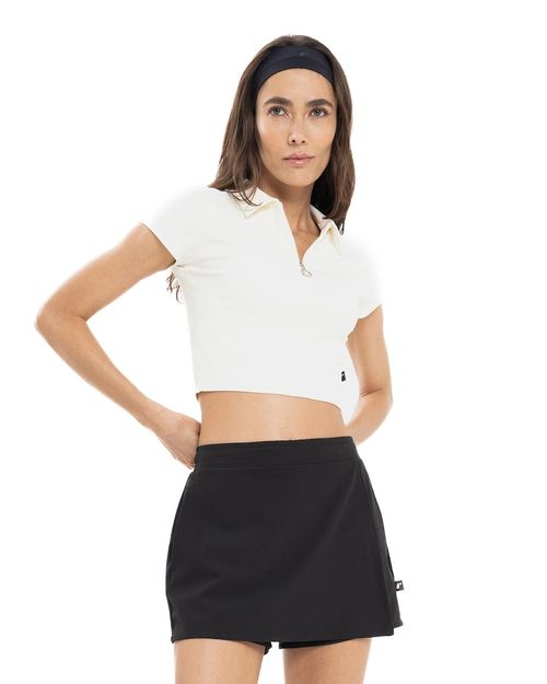 Crop Top Tipo Polo, Color Marfil Para Mujer