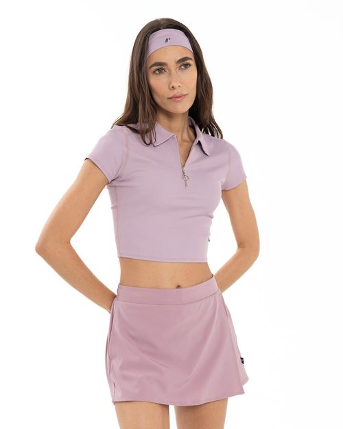 Crop Top Tipo Polo, Color Mora Para Mujer