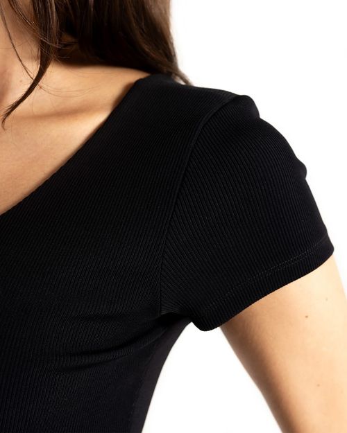 Crop Top negro  Manga Corta, Para Mujer