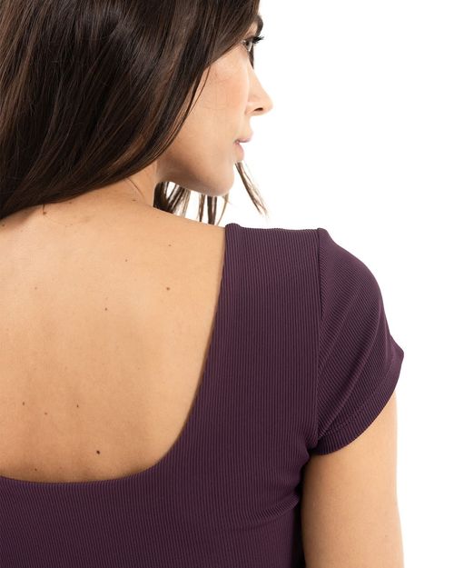 Crop Top Manga Corta, Color Uva Para Mujer