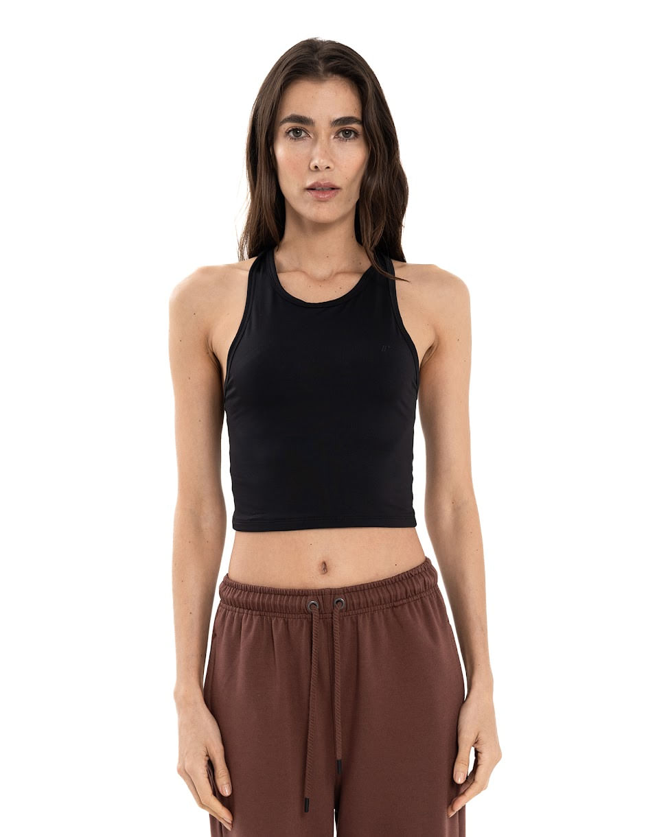Crop Top Con Espalda Cruzada, Color Negro Para Mujer