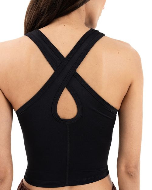 Crop Top Con Espalda Cruzada, Color Negro Para Mujer