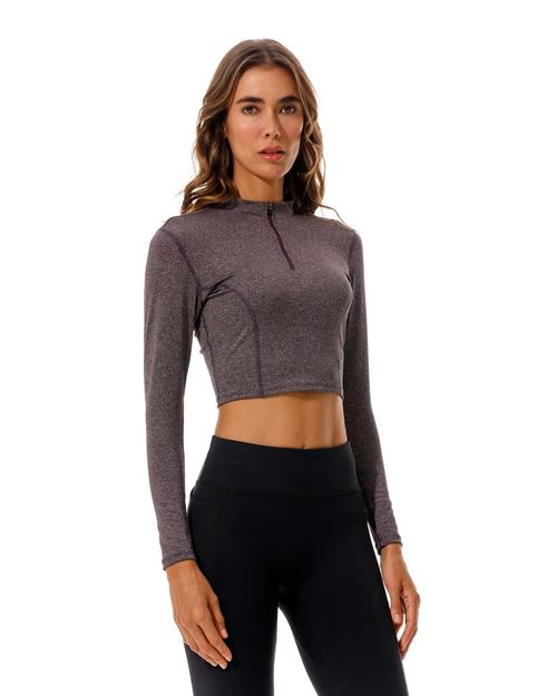 Crop Top Manga Larga, Color Jaspe Mora Para Mujer