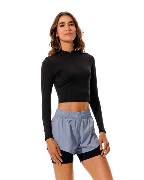 Crop Top Manga Larga, Color Negro Para Mujer