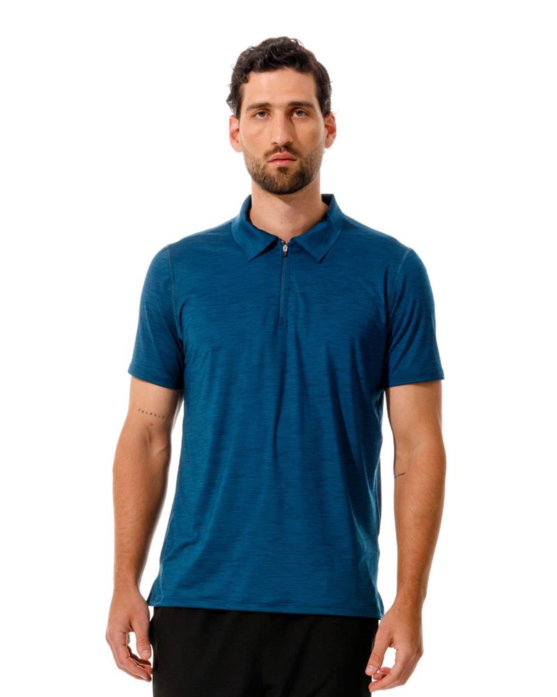 Camiseta Tipo Polo, Color Petroleo Jaspe Para Hombre