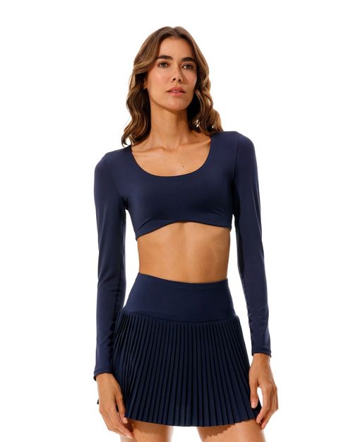 Crop Top Color Azul Oscuro Para Mujer con manga larga