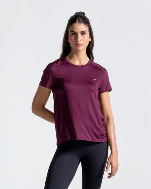 Camiseta Equilibrio Con Panel en Malla, Color Uva  Para Mujer