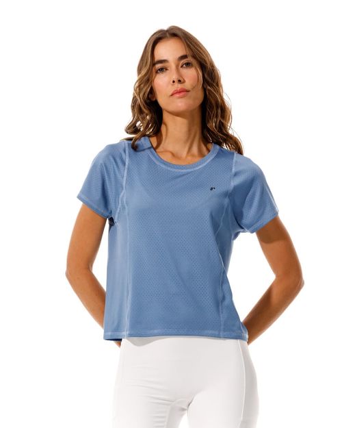 Camiseta Deportiva En Malla,  Color Azul Para Mujer