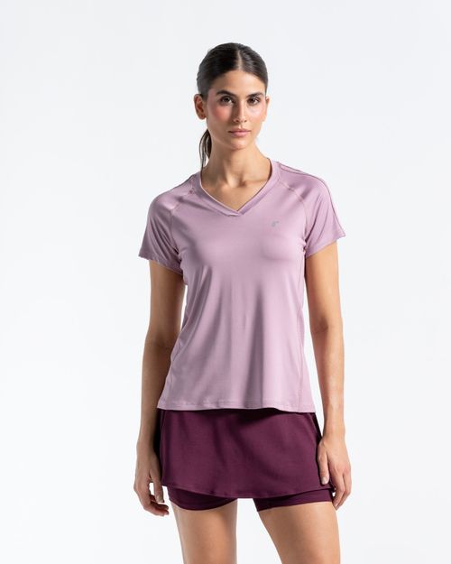Camiseta Cuello V,  Color Mora Para Mujer
