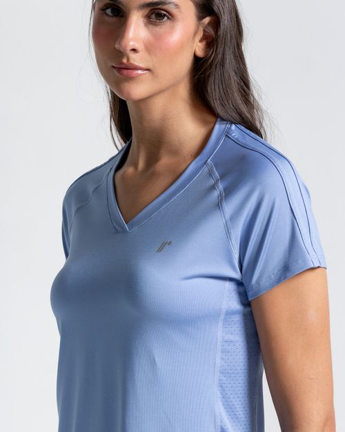 Camiseta Cuello V,  Color Azul Lavanda Para Mujer