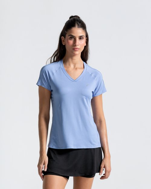 Camiseta Cuello V,  Color Azul Lavanda Para Mujer