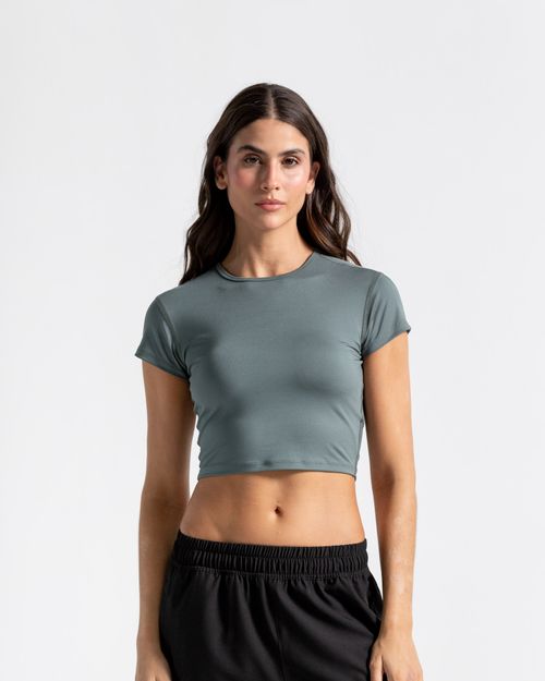 Crop Top Manga Corta,  Color Verde Laurel Para Mujer