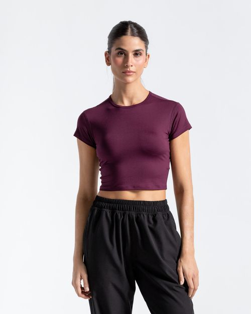 Crop Top Manga Corta,  Color Uva  Para Mujer