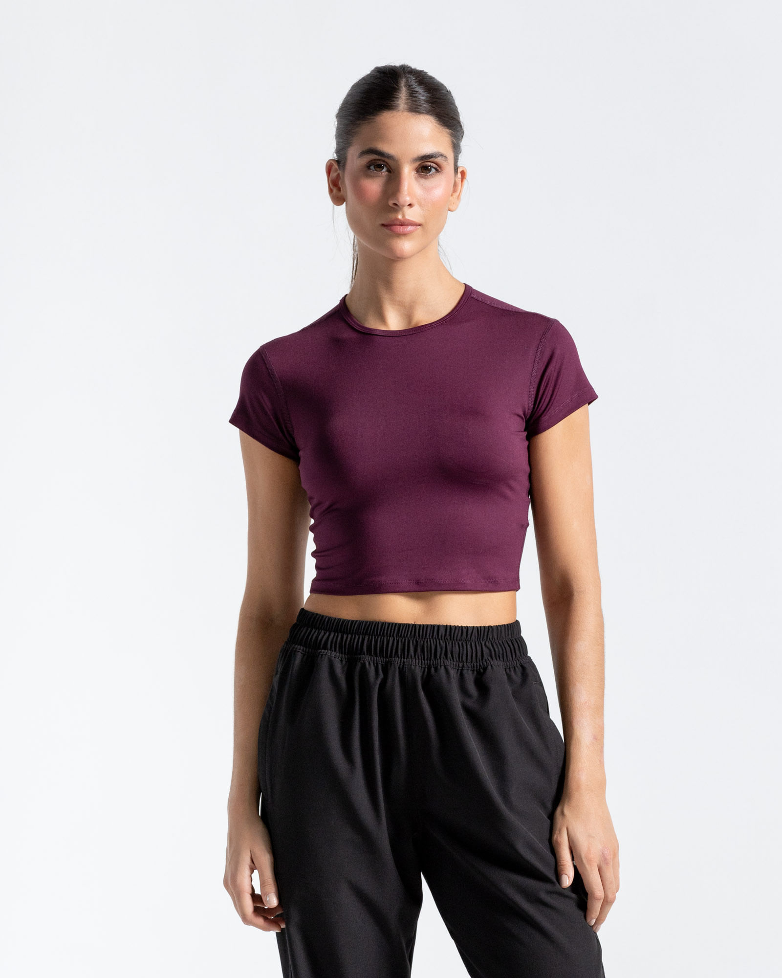 Crop Top Manga Corta,  Color Uva  Para Mujer