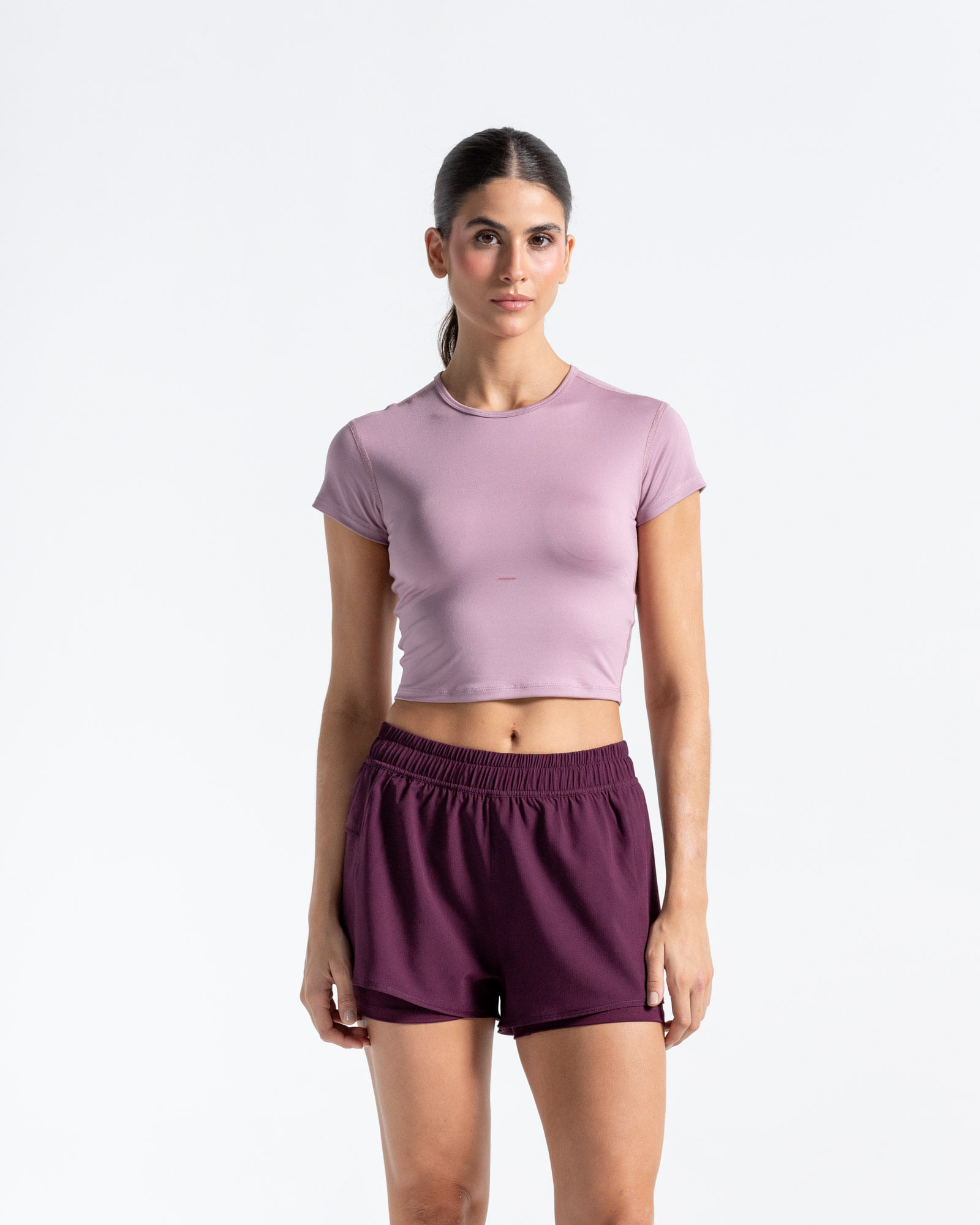 Crop Top Manga Corta,  Color Mora Para Mujer