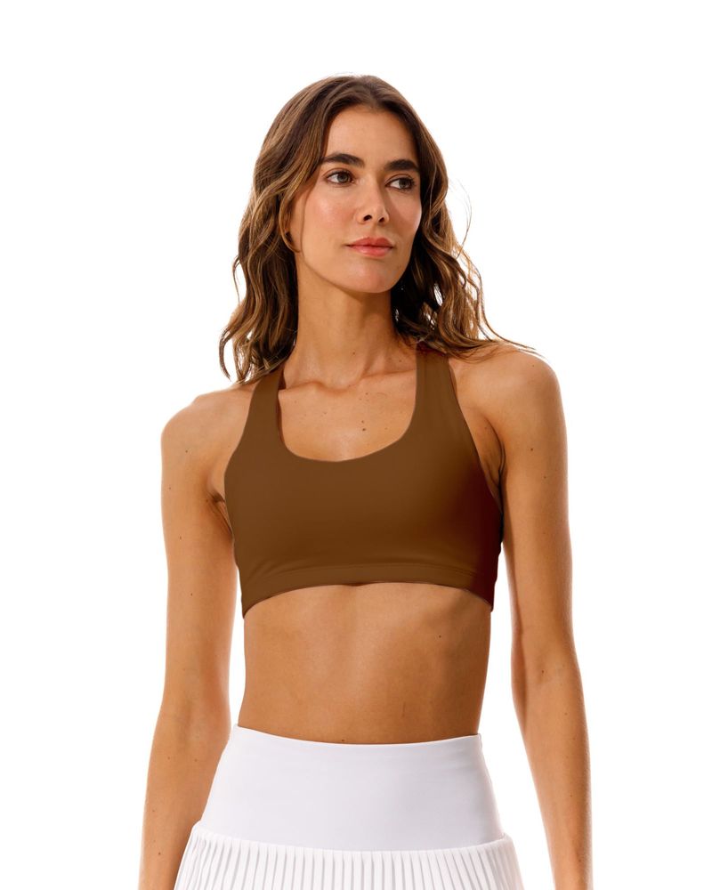 Top Deportivo Tiras Cruzadas,  Color Chocolate  Para Mujer