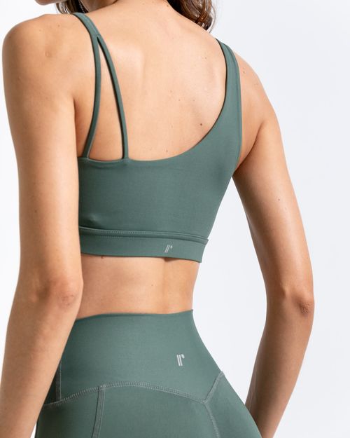 Top  Deportivo Asimetrico,  Color Verde Laurel Para Mujer