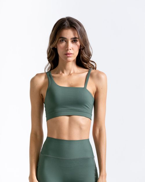 Top  Deportivo Asimetrico,  Color Verde Laurel Para Mujer