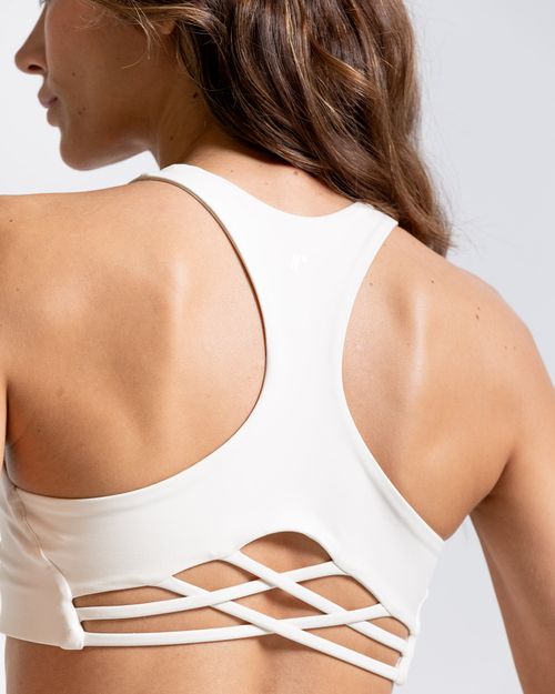 Top Con Tiras Cruzadas,  Color Marfil Para Mujer