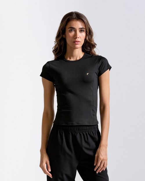 Camiseta Corta Y Ajustada,  Color Negro  Para Mujer