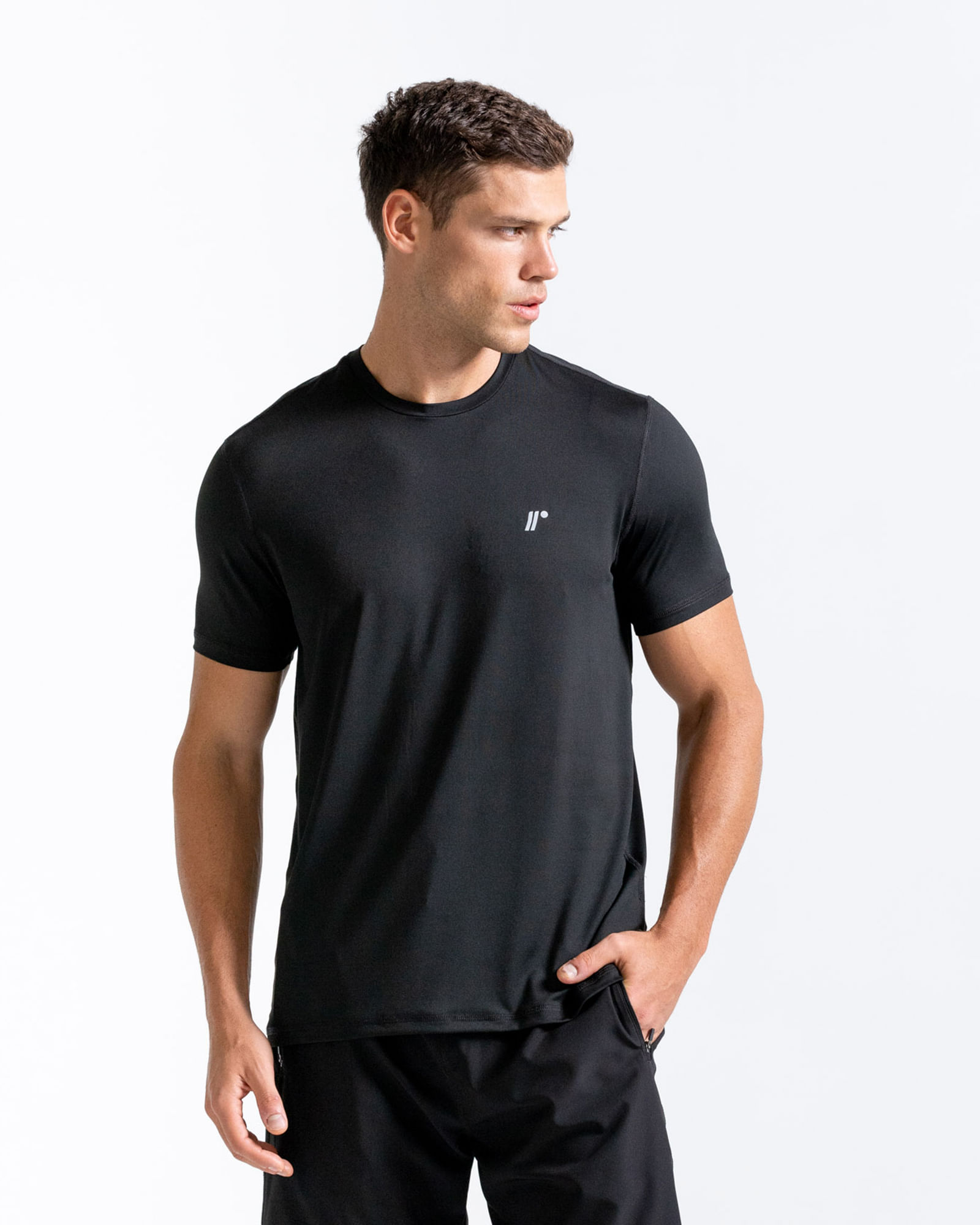 Camiseta Deportiva Manga Corta, Color Negro Para Hombre