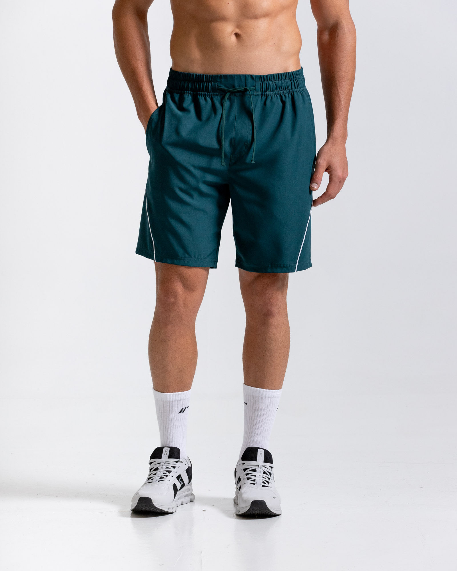 Pantaloneta Deportiva,  Color Verde Tormenta Para Hombre