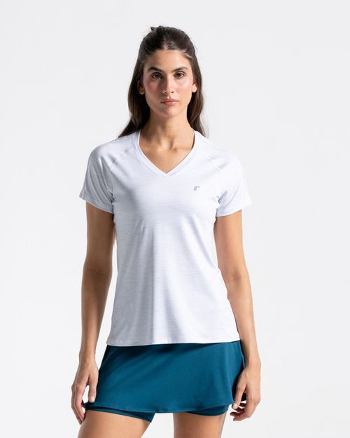 Camiseta Cuello V, Color Blanco Jaspe Para Mujer