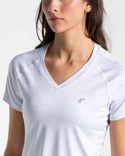 Camiseta Cuello V, Color Blanco Jaspe Para Mujer