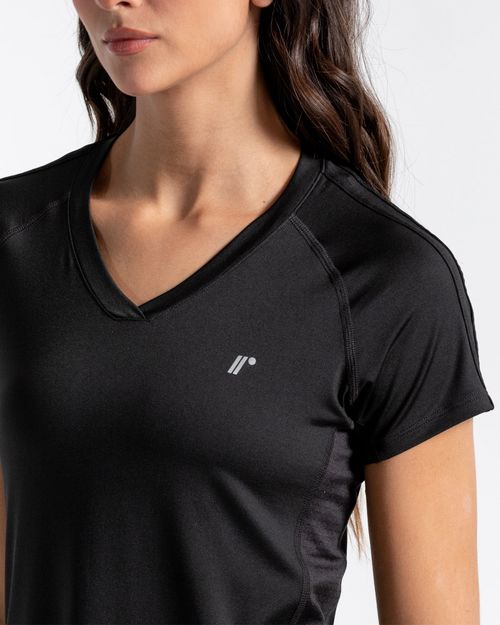 Camiseta Cuello V, Color Negro Para Mujer