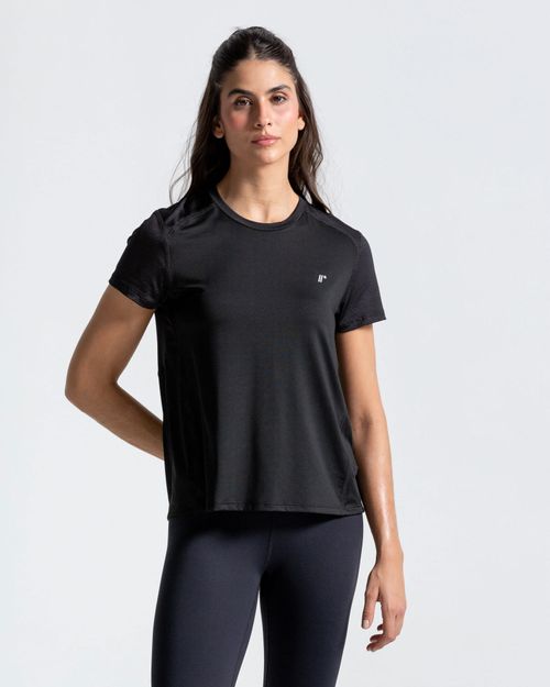 Camiseta Equilibrio Con Panel en Malla, Color Negro Para Mujer